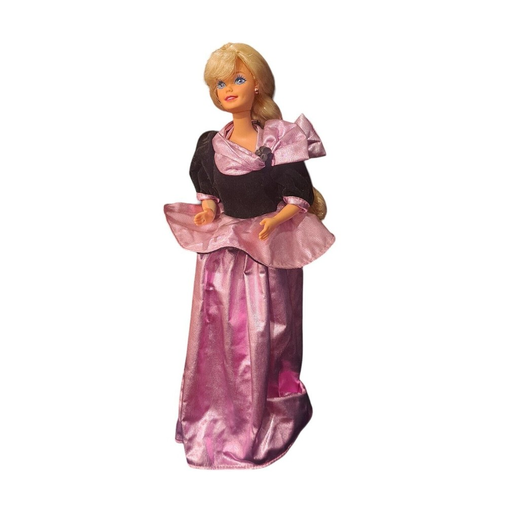Mattel Barbie Vintage Blonde Hair Black Velvet Metallic Pink Gown‎ 80's 90's